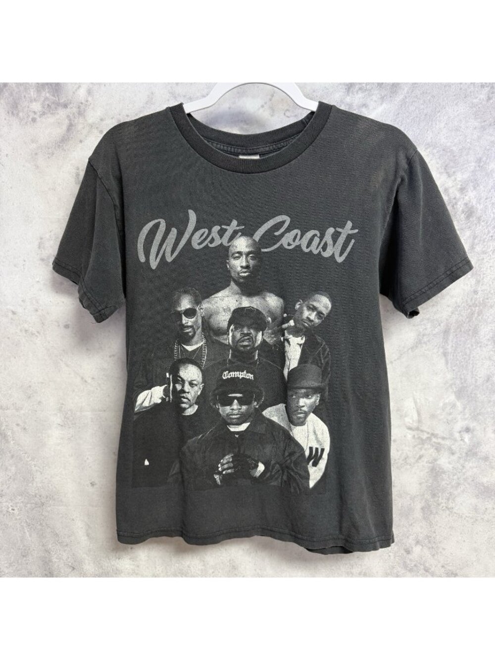 Vintage West Coast Rappers Hip Hop T Shirt Mens Medium Faded Black